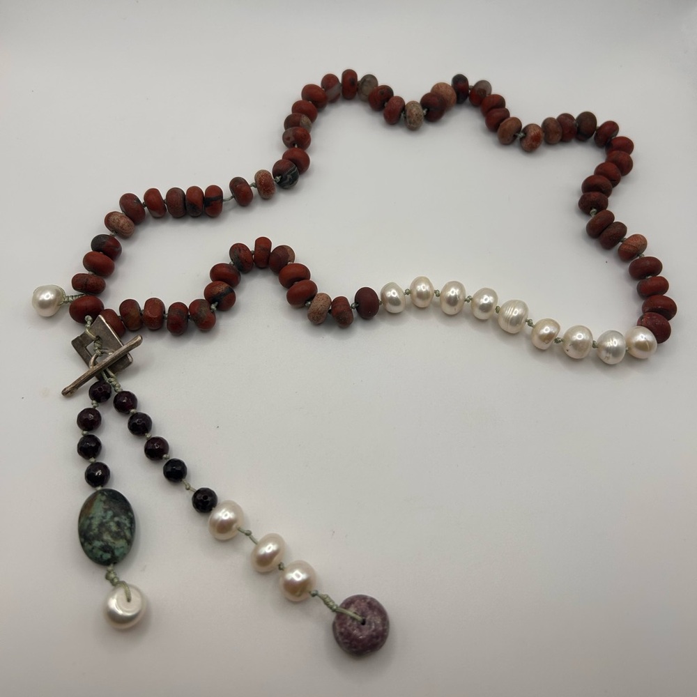 Vintage handmade multi semi precious stone sterling silver necklace